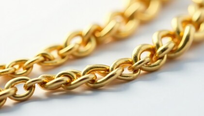 Obraz premium Close-up of a gold hip hop chain on white background, object, link