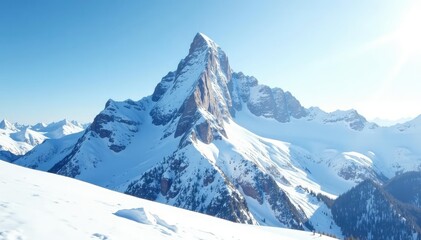Obraz premium Snow-covered mountain peak, pristine white landscape, view, snowy