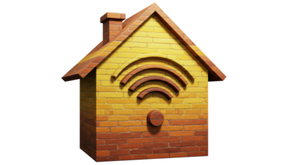 Isolated Brick House with Wifi Symbol
