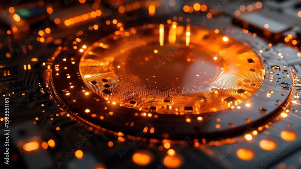 Poster an abstract image of glowing computer components and circuits, which represent digital technology wa