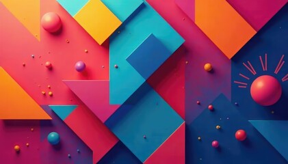 Abstract geometric shapes repeating in vibrant colors , digital, repeating