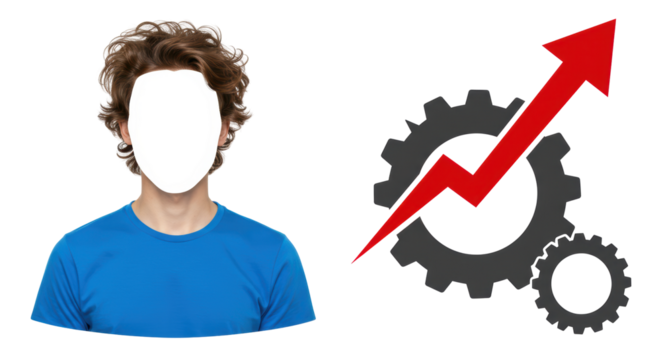 Isolated Success Concept with Person, Arrow, and Gears