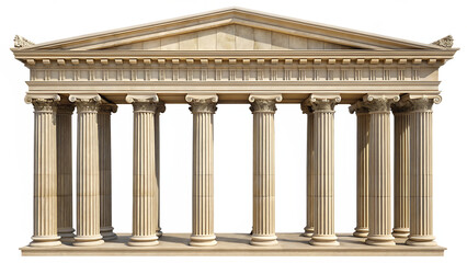 Fototapeta premium Historic ancient Greek colonnade structure isolated on white background, perfect for education or architecture use