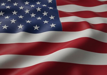 The American flag proudly waving, a symbol of freedom and national pride, rendered with rich, deep colors and a flowing fabric texture.