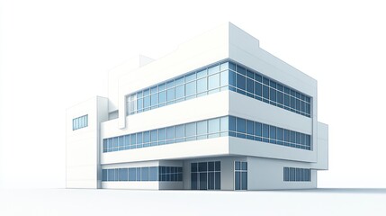 Modern white building architectural render, isolated on white background, for real estate marketing