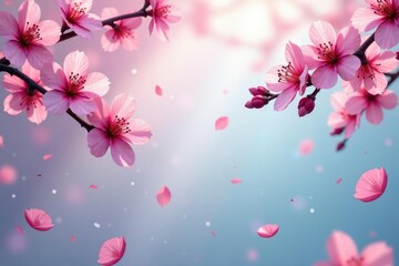Fototapeta premium Vibrant full bloom sakura, scattered petals, seamless design , texture, petal, seamless