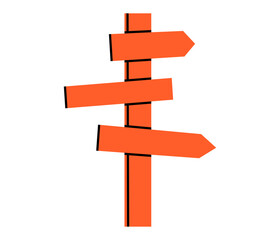 Hand drawn cute cartoon illustration signpost. Flat vector road direction choice doodle. Business plan icon. Navigation guide. Strategy solution. Way decision. Searching for opportunity. Isolated.