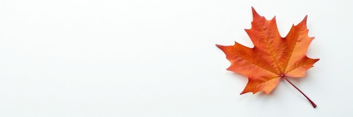 Fototapeta premium Single maple leaf on a white background with subtle texture, plant life, leafy greens, fall leaf