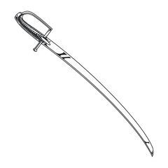 Detailed illustration of a curved sword design