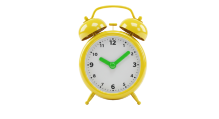 Isolated Yellow Alarm Clock with Green Hands