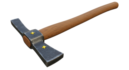 Isolated Pickaxe with Wooden Handle and Golden Stars