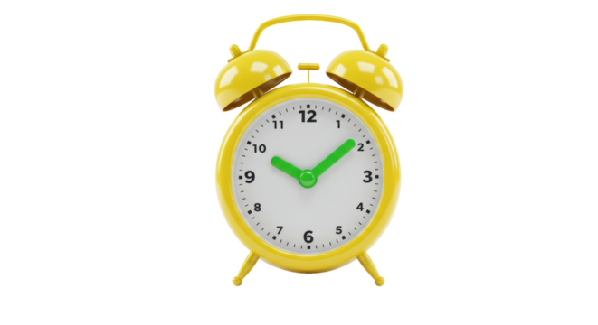 Isolated Yellow Alarm Clock with Green Hands