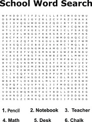 Educational School Word Search Puzzle Pencil, Notebook, Teacher