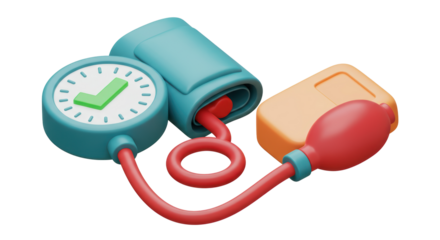 Isolated Cartoon Blood Pressure Monitor with Check Mark