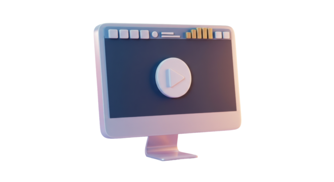 Isolated Digital Monitor with Play Button Representing Media Content