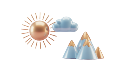 Isolated Whimsical Landscape with Sun Cloud and Pastel Mountains