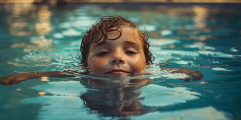 Summer Fun: A Child's Joyful Swim in a Sparkling Pool