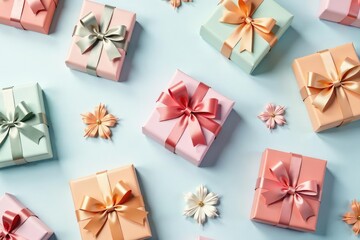 Elegant repeating gift box pattern, pastel colors, luxury, card, charming