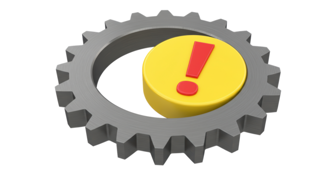 Isolated Gear with Exclamation Mark Indicating Warning