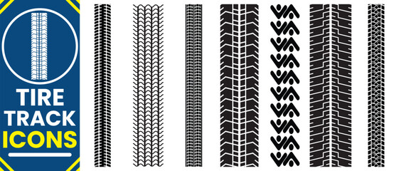 Car tire tracks vector, icon design. Tire tracks, rubber wheels, and braking marks. Truck, car, or motorcycle tread pattern silhouettes. Perfect for auto racing, motorsport, and speed-related designs.