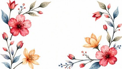 Delicate watercolor floral pattern on white background, pastel, design, plant