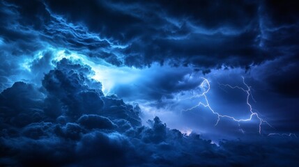 Fototapeta premium Dramatic lightning storm cloudscape, night sky, weather phenomenon, background image for news, weather reports, or dramatic visuals