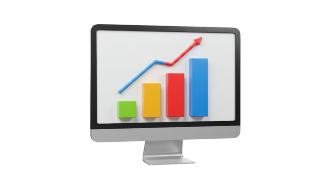 Isolated Computer Monitor Displaying Bar Graph and Arrow