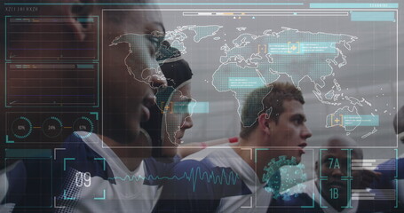 Image of networks of connections over rugby players