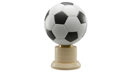Isolated Soccer Ball Trophy with Wooden Base Detailed