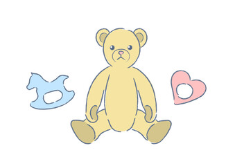 Teddy bears and baby goods.