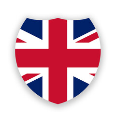 Obraz premium Great Britain flag in the shape of a shield isolated on white. Illustration