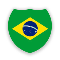 Brazil flag in the shape of a shield isolated on white. Illustration