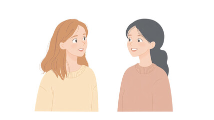 two female friends talk comic style isolated on transparent background