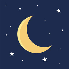 Naklejka premium moon and stars on blue background