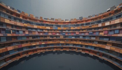 Dynamic visual art installation contemporary gallery digital artwork urban environment aerial view innovative design for creative engagement