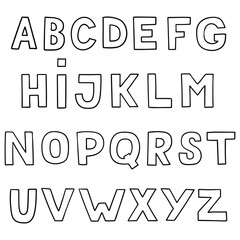 Hand drawn doodle english alphabet on white background.