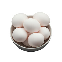 White eggs on white bowl isolated on white background, uncooked bool of eggs isolated on white background 