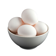 White eggs on white bowl isolated on white background, uncooked bool of eggs isolated on white background 