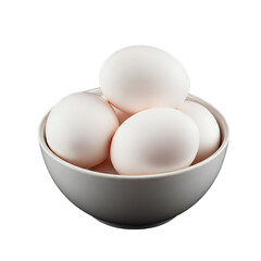 White eggs on white bowl isolated on white background, uncooked bool of eggs isolated on white background 