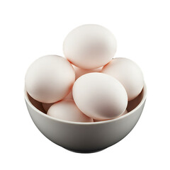 White eggs on white bowl isolated on white background, uncooked bool of eggs isolated on white background 