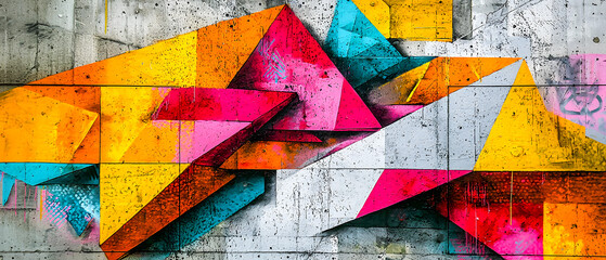 Obraz premium Vibrant Geometric Street Art with Bold Colors and Textures