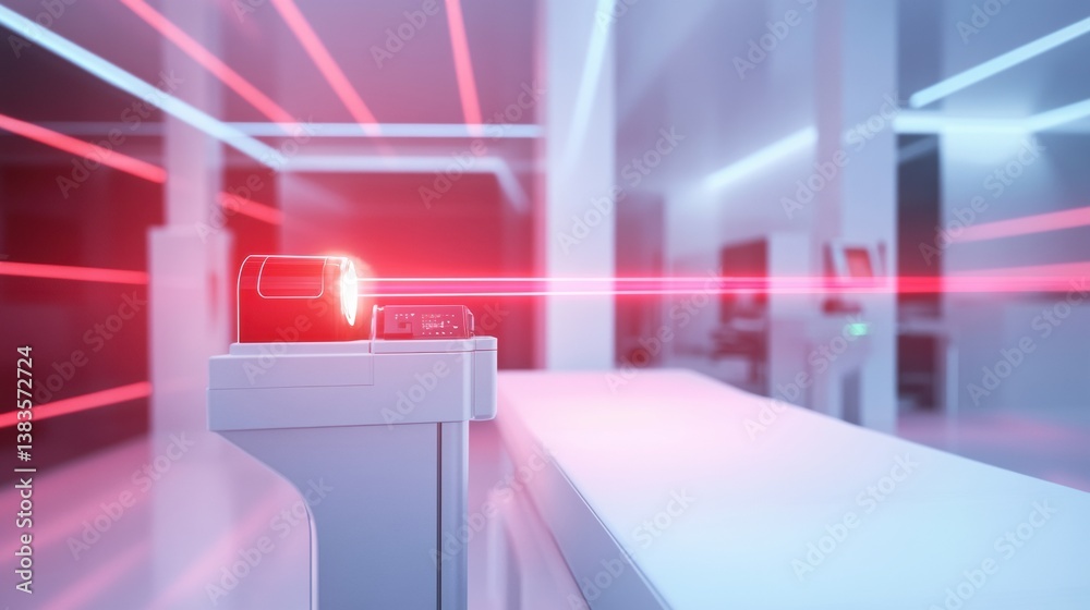Poster close-up of a red laser beam gliding over smooth skin in a modern beauty technology setting with sof