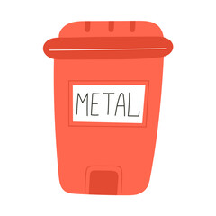 Flat Style Illustration of a Red Metal Recycling Container on a White Background