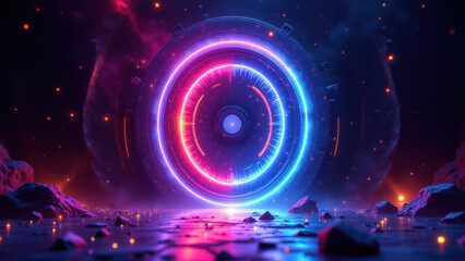 Futuristic digital space portals with vibrant colors for internet security theme.
