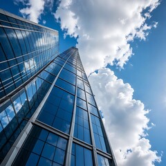 Modern Glass Skyscraper against a Blue Sky
