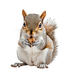 Squirrel eating nuts on a wildlife scene close-up natural habitat on a transparent background	