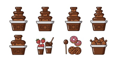 Chocolate Fountain with Strawberries, Cookies, Doughnuts, and Cake Pops Illustration