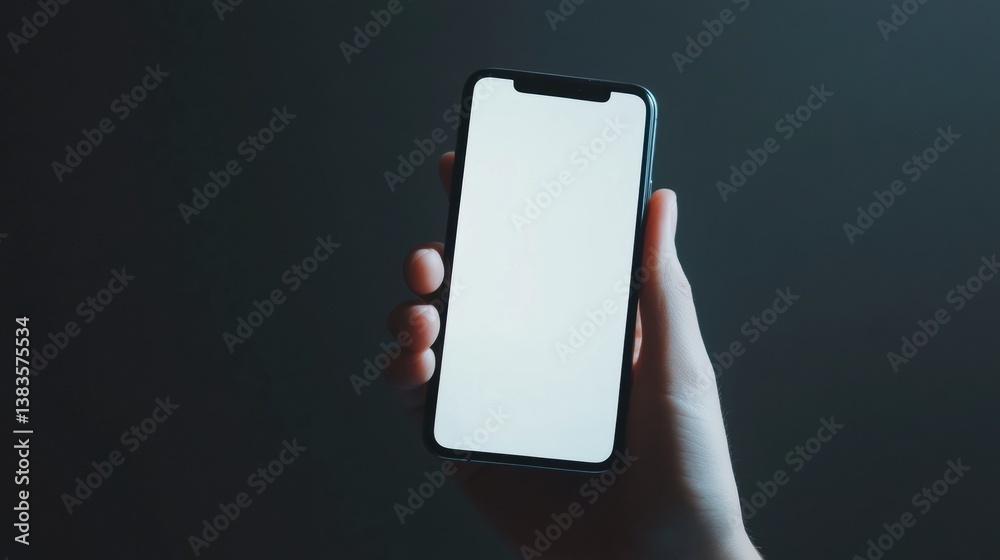 Poster Hand holding smartphone while scrolling through an online store app with modern user interface for an efficient shopping experience