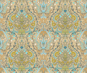 Paisley, traditional damask classical luxury old fashioned floral ornament. Seamless pattern, background. Vector illustration.