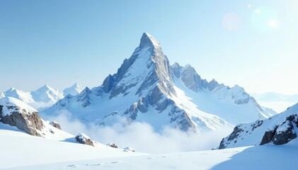 Obraz premium Snow-covered mountain peak, pristine white expanse, beauty, dramatic